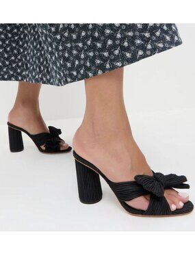LOEFFLER RANDALL Penny Pleated Bow Heel Lame SANDALS Size 11 Black NEW $395